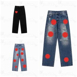 2024 New Fashion Hearts Hommes Sanskrit Cross Jeans Designer Make Old Washed Ch Pantalon droit Coeur Lettre Prints Style Long Violet