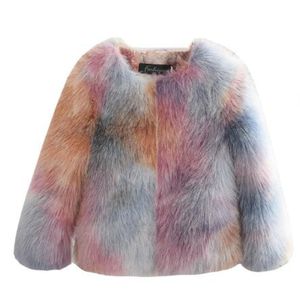 Manteau en fausse fourrure de couleurs mélangées, nouvelle mode, vêtements d'hiver pour enfants, vestes pour filles, col rond, tempérament tendance pour garçons, 2024