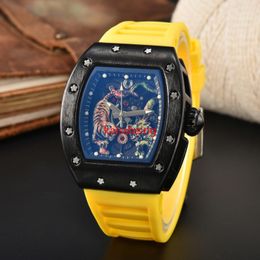 Montre automatique multifonction à 3 broches pour hommes, haut de luxe AAA, lumineux, motif diamant, tigre, Dragon, nouvelle mode 2024