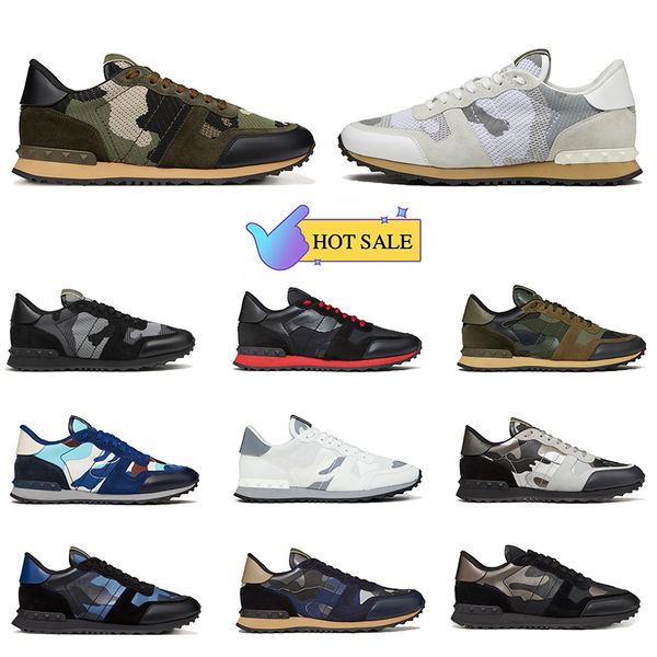 2024 Nouvelle mode Valentisss Top Qualité Camouflage Sneaker Femmes Hommes Rivet Chaussures Cloutées Appartements Valentins Mesh Camo Daim Cuir Entraîneurs Occasionnels VT Taille de chaussure 39-45