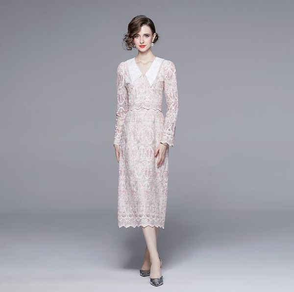 2024 Nuevo conjunto de falda rosa de encaje elegante y de moda con conjunto de dos piezas de bordado avanzado