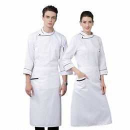 2024 Nouveau Fi Hôtel Vêtements de travail Hommes et femmes Lg Sleeve Chef Veste blanche + Avril Set Coffee Shop Staff Work Wear Gros 23Zk #