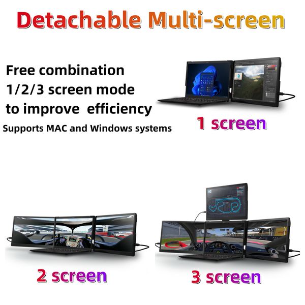 2024 nouveau double écran de première ligne à trois écrans Portable affichage bureau bourse ordinateur Portable 13.3 pouces sous-écran d'extension externe