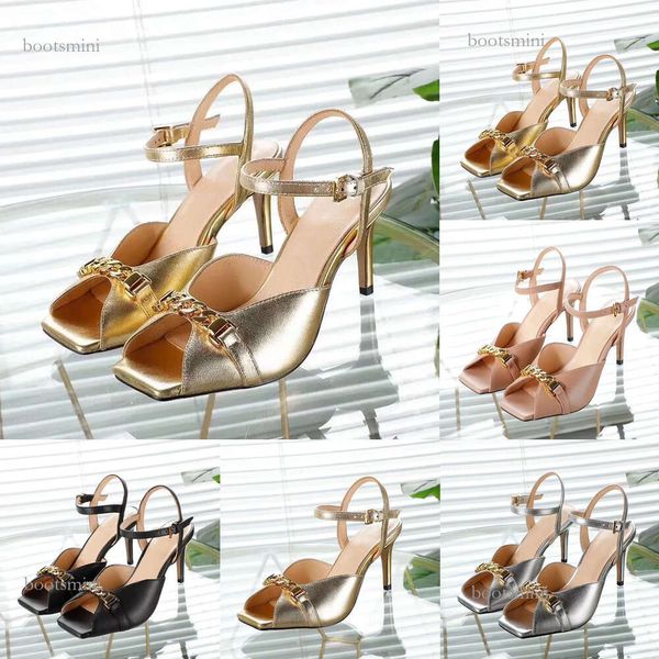 2024 nouveau poisson bouche or talons hauts femmes talon aiguille sandales d'été en cuir véritable robe en métal bout ouvert chaussures pour femmes Banquet Women's High Heel