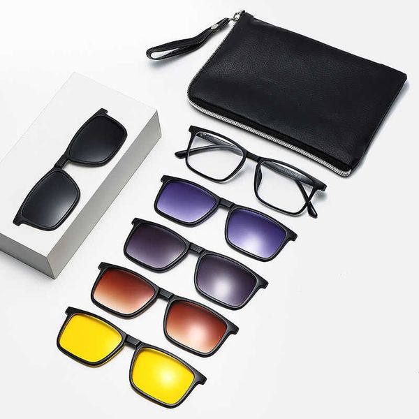 Lunettes de soleil polarisées magnétiques pour hommes, ensemble de cinq pièces, miroir, couleur claire, tendance, nouvelle collection 2024