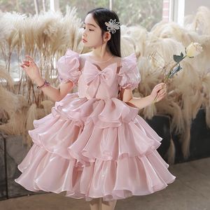 2024 Nieuwe bloemenmeisjesjurk Roze gezwollen kinderjurk Trouwjurk Nieuwe kinderen Kleding Prinsess Eerste communicatiejurk Tutu First Communion Princess Dress