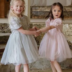 2024 NIEUW FOR GIRLS Printjurk Elegante kinderen zomer Casual kleding Chiffon Kids Flower Tutu Princess -jurken L2405