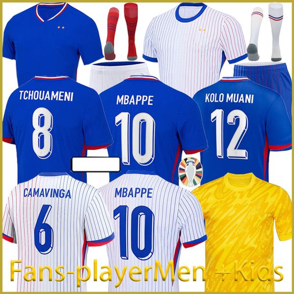 2024 Nuevo francés clu giroud sets completos benzema kit kit mujeres hombres camisa de fútbol mbappe griezmann saliba pavard kante maillot de foot Equipe Maillots Soccer Jerseys GD