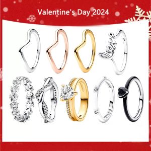  2024 nuevo 100% genuino 925 Plata de alta calidad Logo Original fila de corazones anillo de onda de eternidad regalo de joyería del Día de San Valentín para mujer