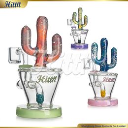 2024 nuevo Cactus Dab Rig 5.8 pulgadas Borosilicato de vidrio Borosilicato Rig Bong 420 Venta caliente Accesorio de 14 mm de cuarzo con logotipo de Hittn dorado