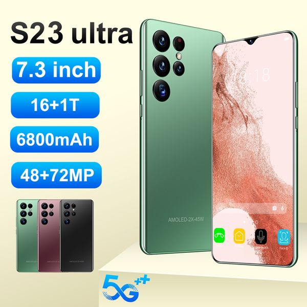 2024 Nouvelle version mondiale Original S23 Ultra + 5G Smartphone 7.3 HD 16 Go + 1 To Téléphones portables double Sim Android 13.0 Téléphone portable débloqué 48MP + 72MP 6800mAh Téléphone portable