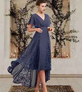 Robe mère De la mariée grise, haute et basse, élégante, col en V, asymétrique, en mousseline De soie, Robe De soirée d'invité, nouvelle collection 2024