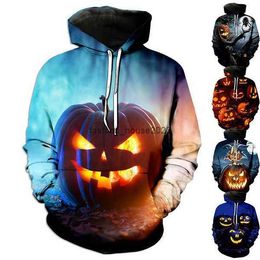 2024 NIEUWE Halloween Pumpkin Head Hoodie Childrens Cartoon Funny 3D Digital Printed Cos Clothing