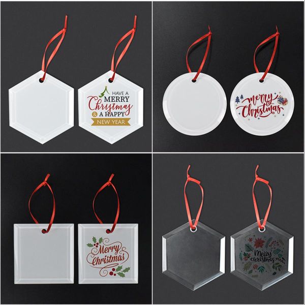 Pendentif de noël en verre à transfert de chaleur, carré givré, vierge, décoration d'arbre de noël par Sublimation, vente en gros, nouvelle collection 2024, 0908