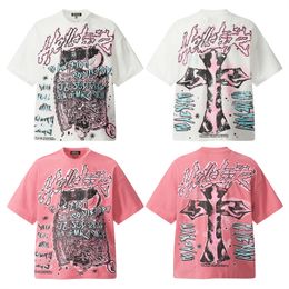 2024 New Hellstar Hiphop Streetwear Impression complète Lavage Loose Loose à manches courtes T-shirt surdimension