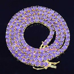 Collar de cadena de tenis de moissanita púrpura, joyería de lujo de alta calidad personalizada, plata 925, joyería de oro de Hip hop, novedad de 2024