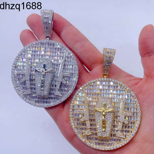 2024 Nuevo Hip Hop Gun Jesus Colgante helado Bling Cz Colleto de encanto cruzado Joyas de hombres