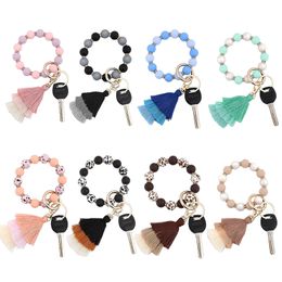 2024 Nieuwe hot-selling siliconen kralen Bracelet Pols Key Chain Pendant Drie-laags snaar Tassel Bracelet Bracelet Key Ring