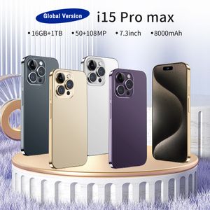 2024 NIEUWE i15 Pro Max Smartphone 7.3 inch Volledig Scherm Gezicht ID 8000mAh Mobiele Telefoons Global Versie 4G 5G Mobiele Telefoon