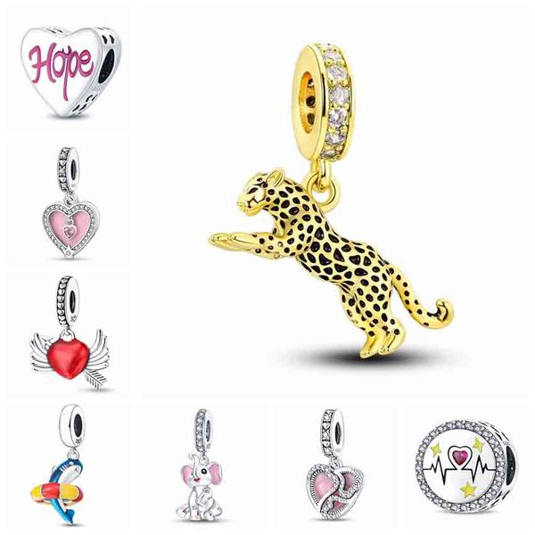 2024 Nuevo en plata de ley 925 Chapion Gold Leopard Charms Beads Lion Love Cupido Arrow Fit Pando 925 Pulseras originales Regalos de joyería fina para mujeres
