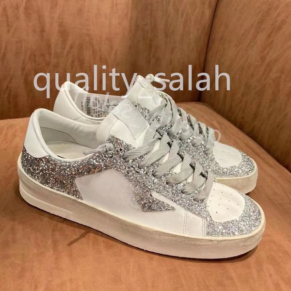 2024 Nouvelle Italie Brand Stardan Designer Chaussures décontractées Femmes Stars Fashion Stars Pink Silver Luxury Shoe Sneakers Sequin Do Old Dirty Lace Up Super Star Sneakers Unisexe EUR 35-45