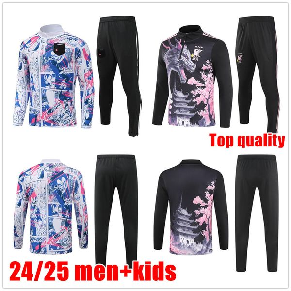 2024 New Japan Tracksuits à moitié traction Costume de formation Men Kid Kit Isagi Atom Tsubasa Minno Asano Doan Kubo Ito 24/25 Japan Football Sportswear Set Sweat Sweat Surfatement Tops