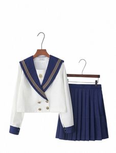 2024 Nouveaux uniformes scolaires japonais Tops de marin + jupe Vêtements d'étudiants de style marine pour fille Plus taille Lala Cheerleader vêtements A5JU #