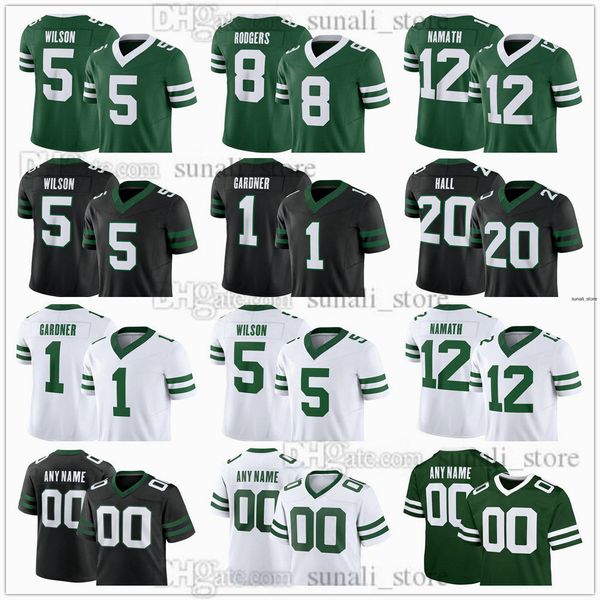 2024 New Jerseys Football 5 Garrett Wilson 1 Sauce Gardner 20 Breece Hall 8 Aaron Rodgers 95 Quinnen Williams 11 Jermaine Johnson 12 Joe Namath 28 Curtis Martin Cousue