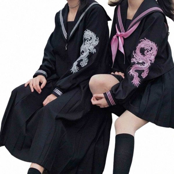 2024 Nuevo Jk Uniform School Girl Sier Arrastre el uniforme bordado Estilo gótico Mujeres Estudiante Conjuntos completos Ropa v1fW #