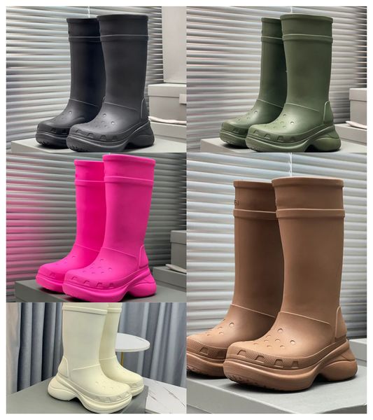 2024 New Kids Crocse Echo Clog Summer Tall Rain Boots Knee-High Round Toe 6cm Platform Rubber Sole Unisexe Fashion Casual Couple Couple Shoes Factory Footwear