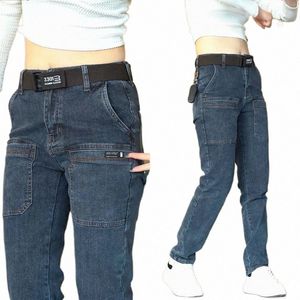 2024 Nouveaux hommes coréens Jeans skinny Y2K Vintage Blue Cargo Denim Pantalons Poches Homme Casual Streetwear Jeans Pantalons Vêtements b2iX #