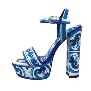 2024 Nieuwe lederen schapenvacht gladiator sandalen dikke hoge hakken pumps dames print zomergesplatform peep-teen open tenen round teen een lijn smalband maat 34-43