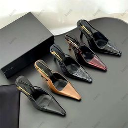 Nieuwe Lee Mirror Leather Slingback Sandal Slipper Stiletto Heels Buckle Dames Luxe ontwerper Zomer sexy feestkledingschoenen meisje loafer avond hoge hak