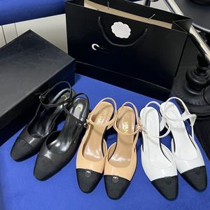 Lujos Slingback Tacón Doble Tacones altos Tacones de cuero Moda Vestido de fiesta Zapato Formal Tacones planos Sandalias Ballet Diseñador CC Zapato Mocasín de mujer Diapositivas Zapatos de boda