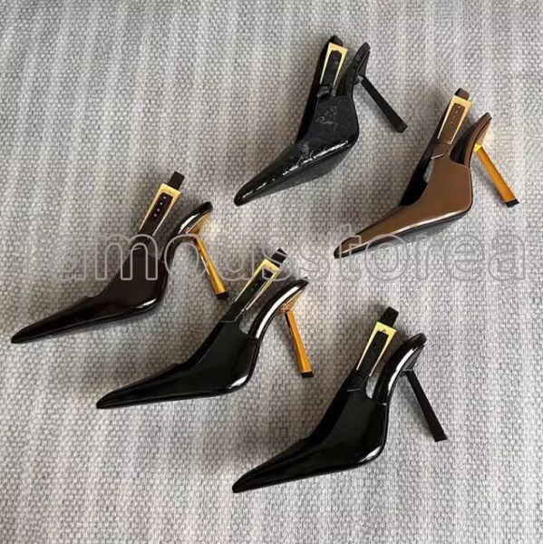 2024 Nouveau LEE Miroir En Cuir Slingback Sandale Designer Sandale Talons Aiguilles Boucle Femmes De Luxe Été Sexy Robe De Soirée Chaussures Fille Mocassins Talon Haut 7-9cm