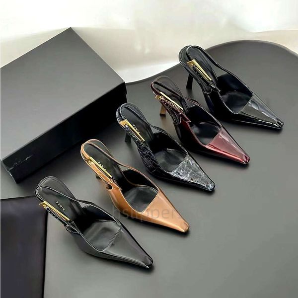 Designer Luxury Sandales Lee Mirror Leather Sling Slim High Heel Backle Femme Summer Sexy Party Robe Chaussures Filles Talons hauts