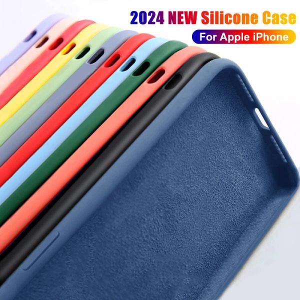 Funda de silicona líquida para iPhone, funda de lujo a prueba de golpes para iPhone 14, 12, 11, 13, 15 Pro Max, X, XR, XS, 6, 7, 8, 14 Plus, accesorio SE, novedad de 2024