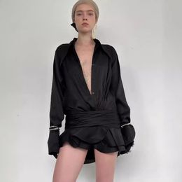 Robes chemises asymétriques à manches longues, Vintage, mode, volants courts, robes sexy, nouvelle collection 2024