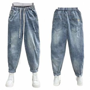2024 Nieuwe losse en informele denimjeans voor mannen Spring en herfst Harem Distred Stretch Baggy Cargo Blue Jeans Jogger Pants I8XZ#