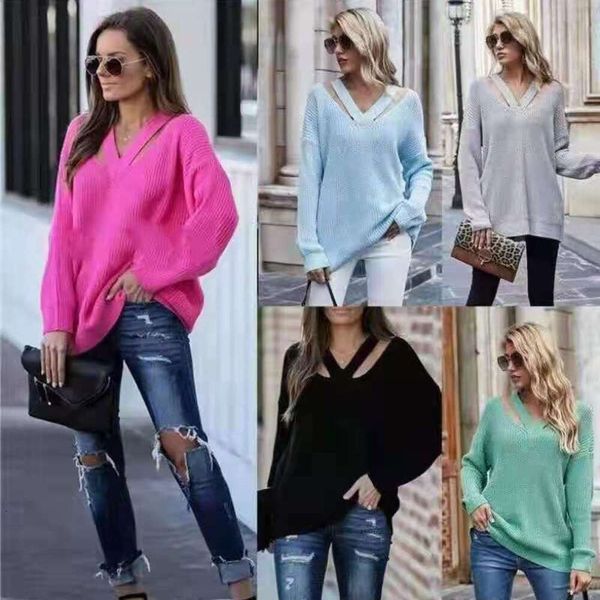 Pull tricoté à manches longues pour femmes, nouveau Style ample et paresseux, 2024