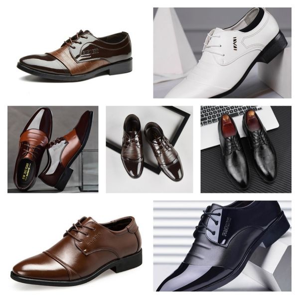 2024 Nuevo diseñador de lujo Multi estilo hombres de cuero negro Black White Casual Zapatos, vestido de negocio de gran tamaño Tada de boda Tamaño 40-47