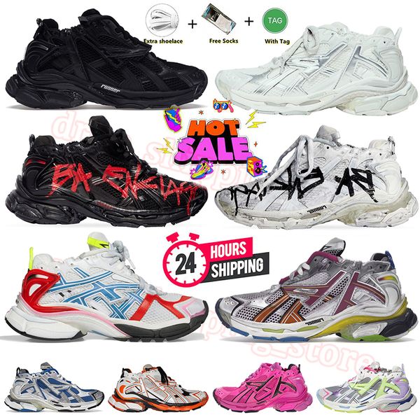 2024 Nuevos zapatos de vestir de lujo Track Runner 7 7.0 Paris Hombres belenciaga Mocasines Transmitir sentido Entrenadores negro blanco Neón rosa azul BORGOÑA Zapatillas de deporte de cuero jogging 35-46