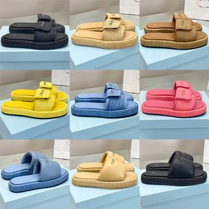 2024 Nieuwe Luxe Vrije Tijd P Familie Lafite Geweven Slippers Nieuwste Lente Zomer Zaagtand Romeins Geweven Ultra Lichte Dikke Bodem Strand Schoenen Hak Hoge 4 Cm Dames Slippers