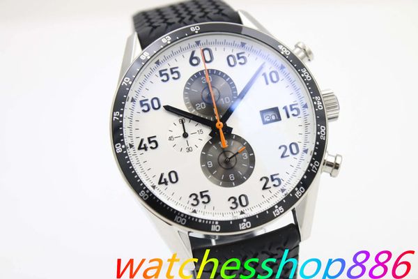2024 Nuevo lujo de cuarzo para hombres Chrono McLaren Calibre 1887 White Dial White Rubber Watch Sport Sporting Swinching Men's Watches