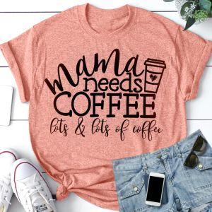 2024 Nieuwe Mama Heeft Koffie Vrouwen Groene Letters Print T-shirt Zomer Korte Mouw O Hals Tees S-5XL Casual T-shirt voor Vrouwelijke Kleding C0220