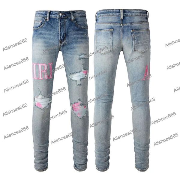 2024 Nouveaux hommes Jean violet Jeans marque Slim Fit trou déchiré Biker pantalon Skinny pantalon concepteur pile hommes femmes tendance pantalon