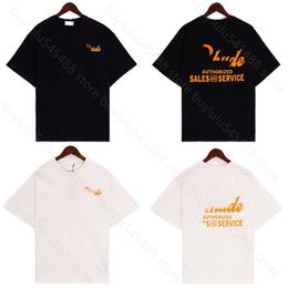 2024 Nouveaux T-shirts à manches courtes pour hommes et femmes High Street Brand Rhudetee Collection d'été Orange Lettre Impression Simple Élégant Manches Lâches Oa43