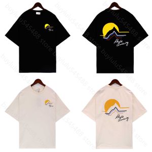 2024 Nouveaux T-shirts à manches courtes pour hommes et femmes High Street Marque Rhudetee Printemps / Été American Sunset Print Hip Hop Lâche Loisirs Col rond J7ah