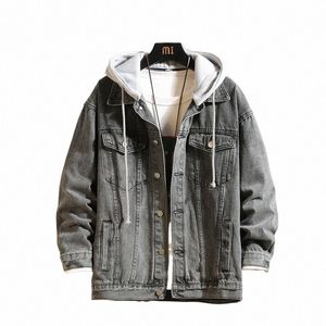 2024 Nouveaux hommes Denim Veste Cott Lâche Jean à capuche Manteau d'extérieur Solide Denim Veste Hommes Casual Couple Streetwear Plus Taille 5XL D4U7 #