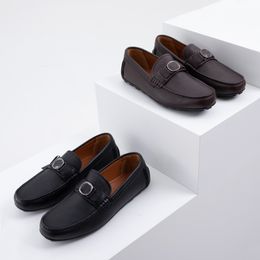 Chaussures en cuir formelles pour hommes, pour usage professionnel, chaussures de conduite avec pieds en chanvre bas, noir/café, quatre saisons, nouvelle collection 2024